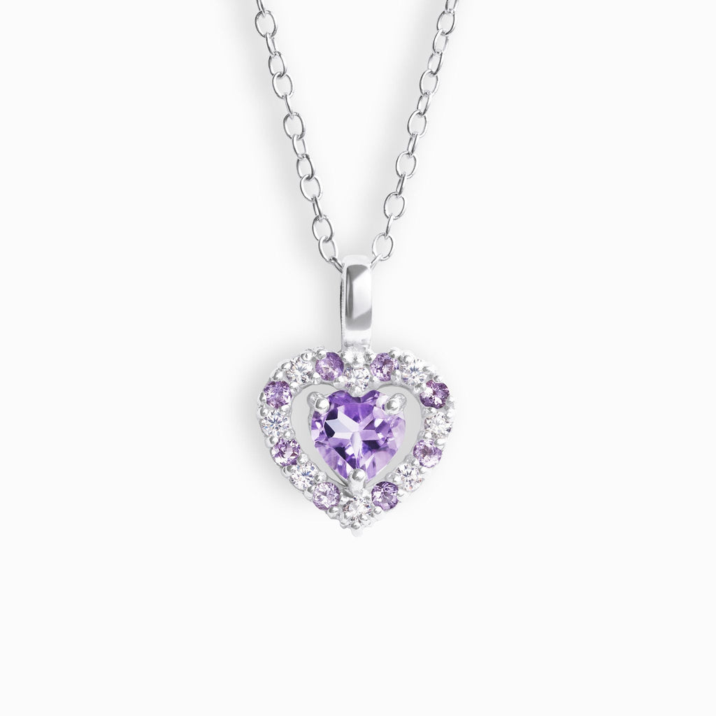 Collier pendentif cœur violet en améthyste lavande et argent sterling