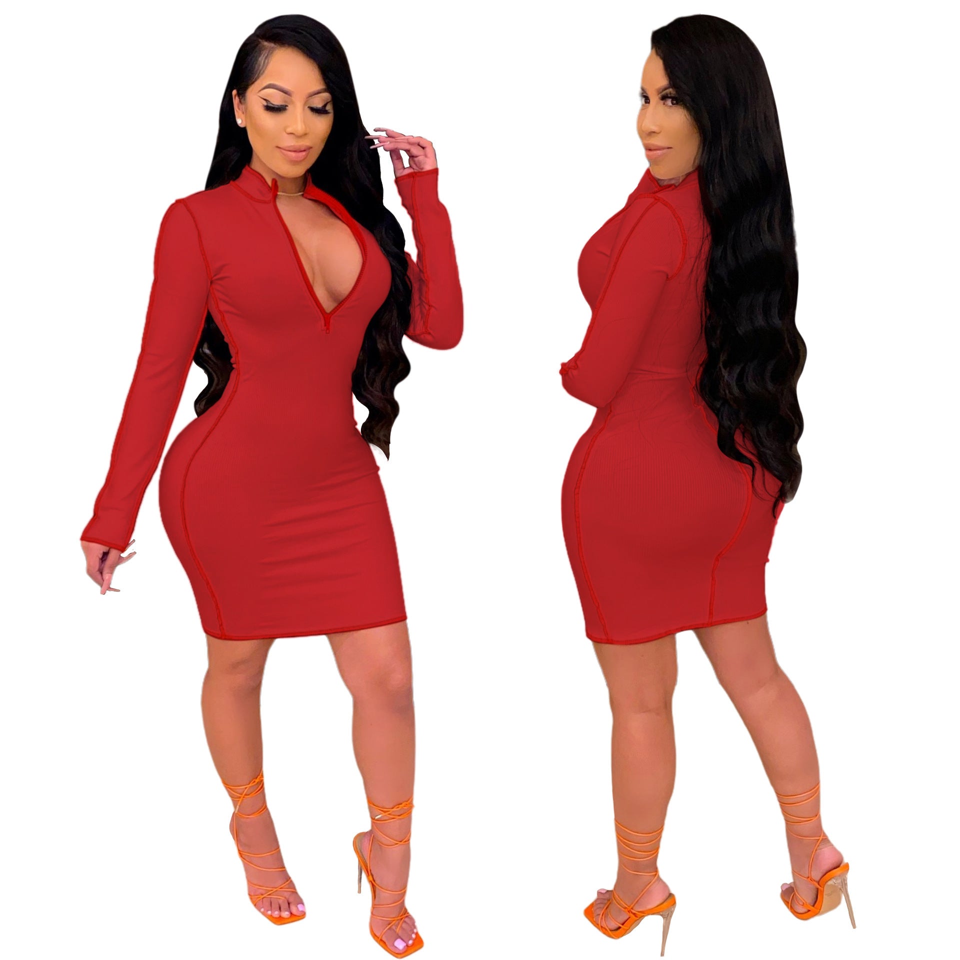 Sexy V Neck Mid Length Dress