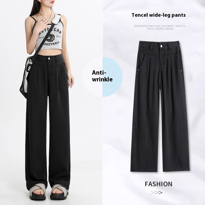 Thin New High Waist Straight Wide Leg Ice Silk Leggings Women