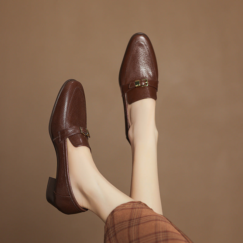 Casual 3cm Low Heel Spring New British Leather Shoes Women