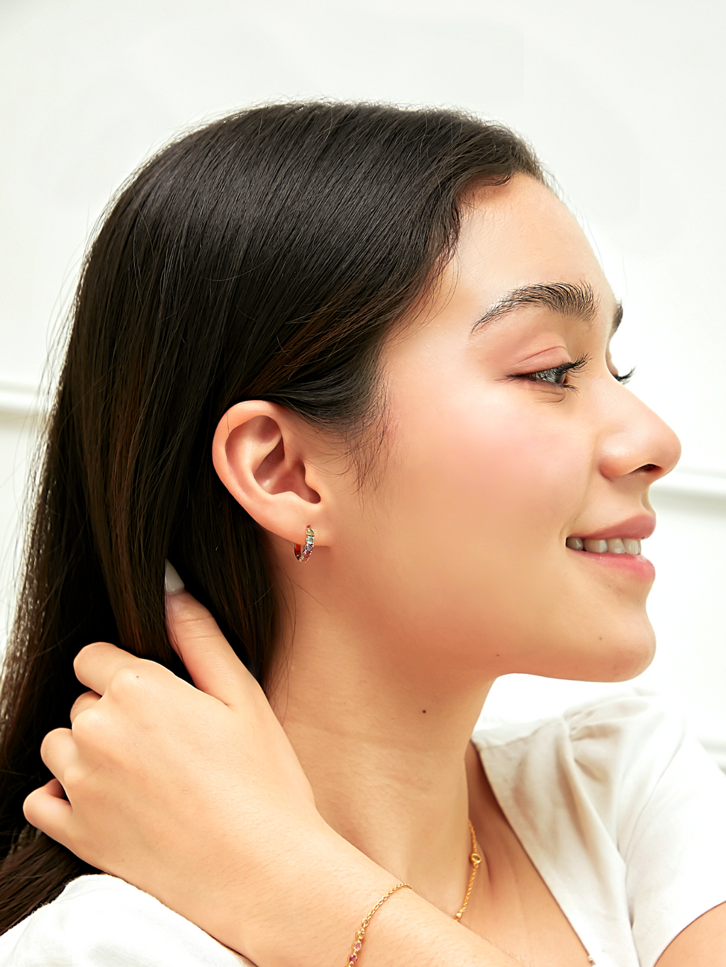 Boucles d'oreilles créoles Rainbow Gemstone en vermeil or 18 carats