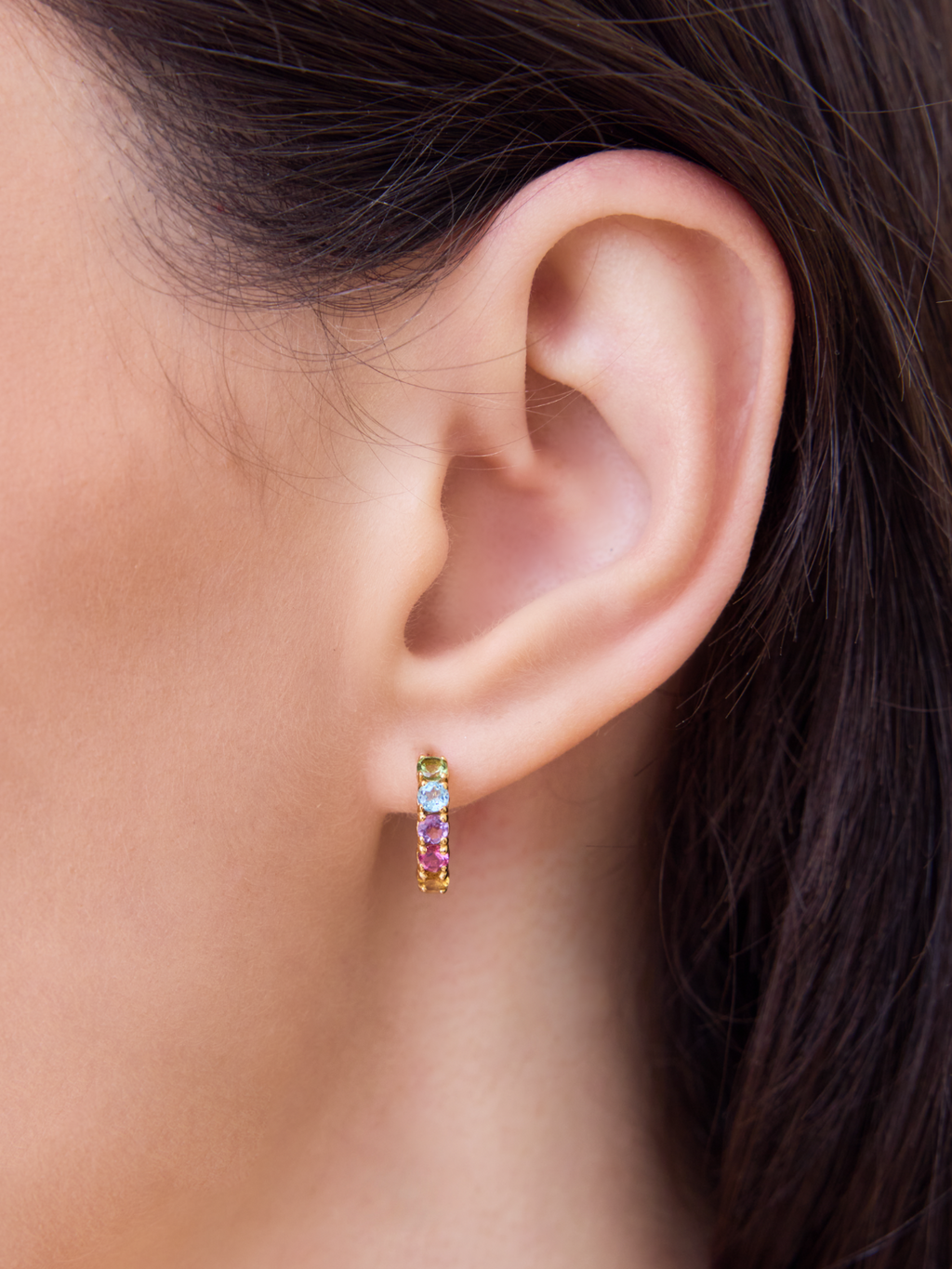 Boucles d'oreilles créoles Rainbow Gemstone en vermeil or 18 carats