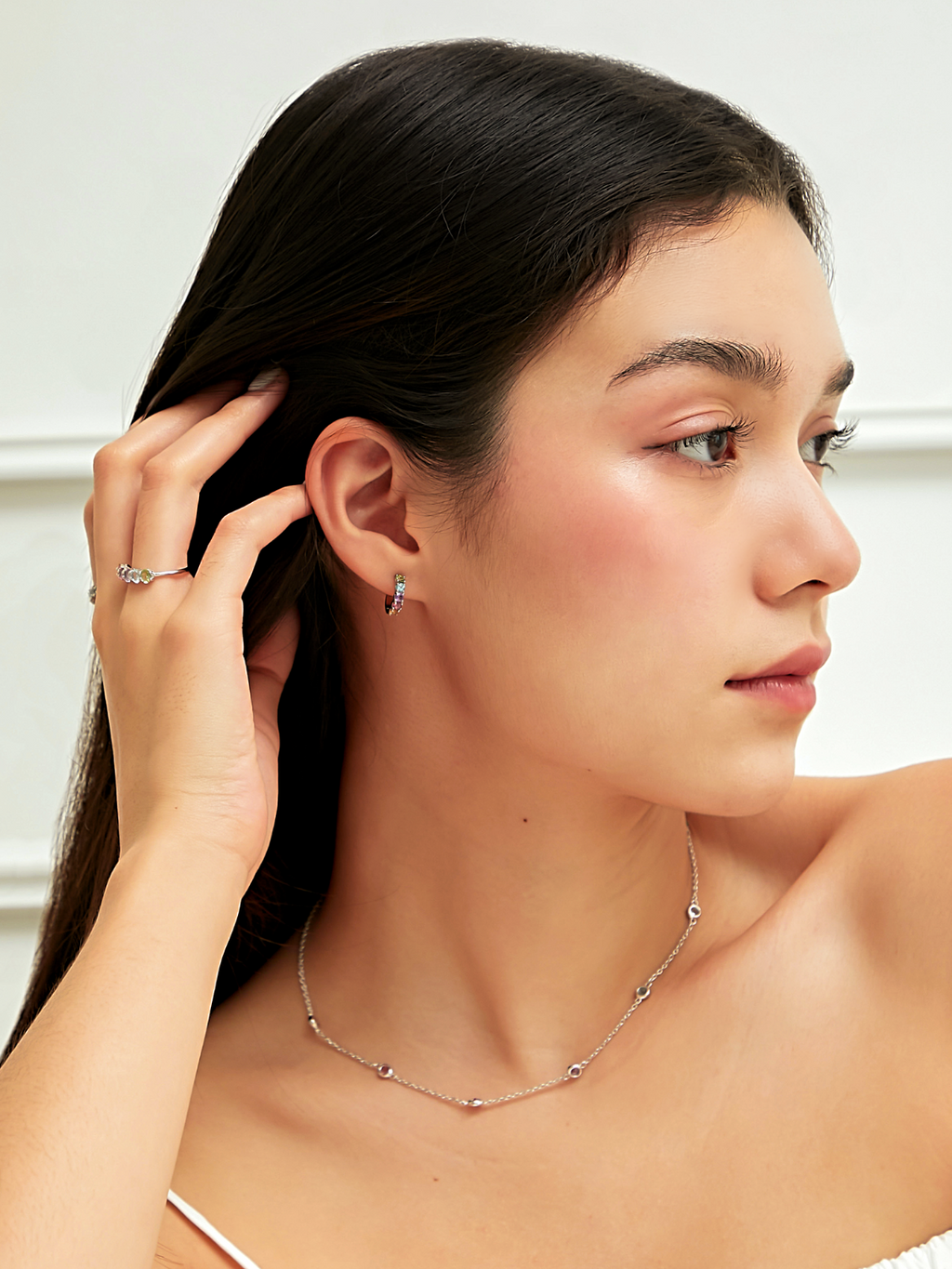 Boucles d'oreilles créoles Rainbow Gemstone en argent sterling