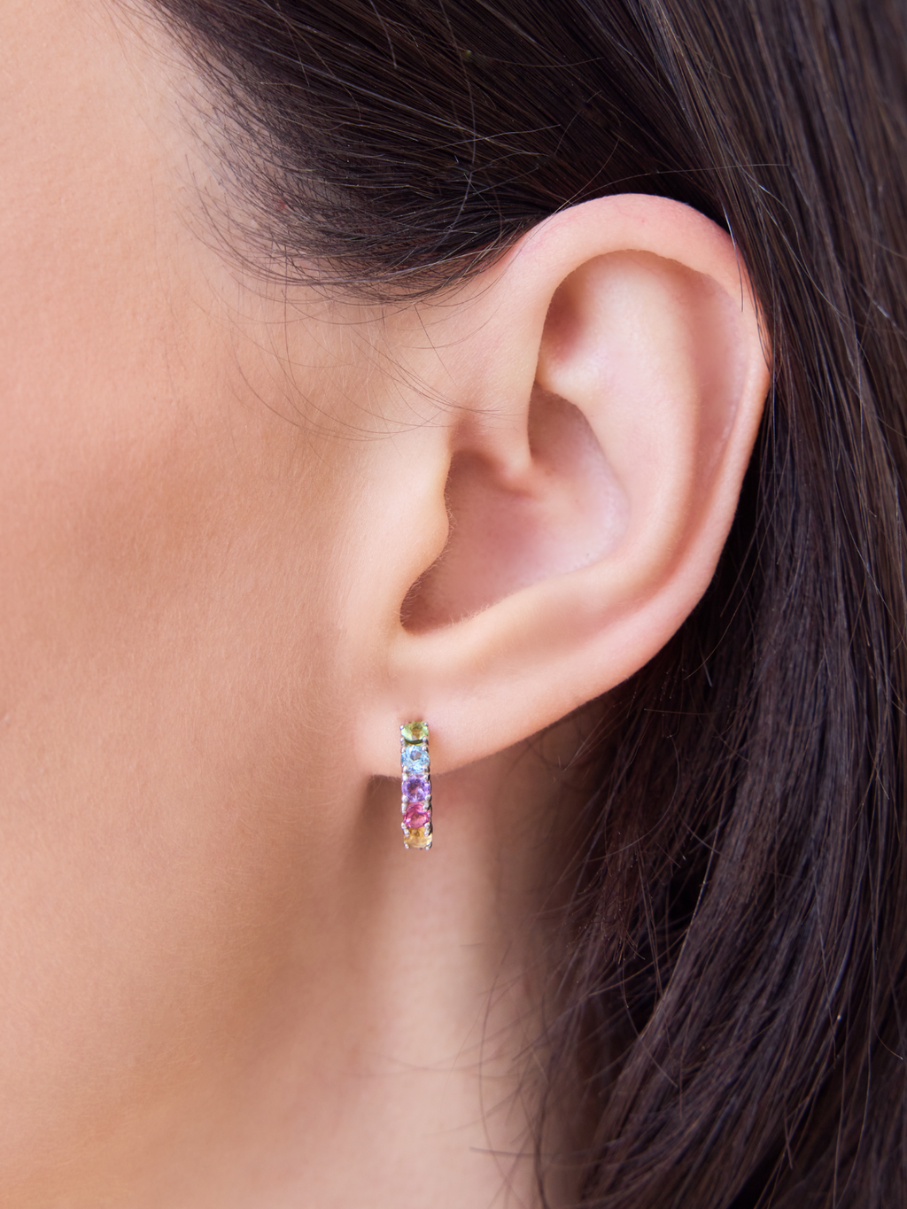Boucles d'oreilles créoles Rainbow Gemstone en argent sterling