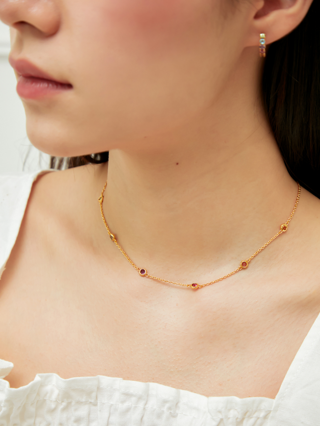 Collier en pierres précieuses arc-en-ciel en vermeil or 18 carats