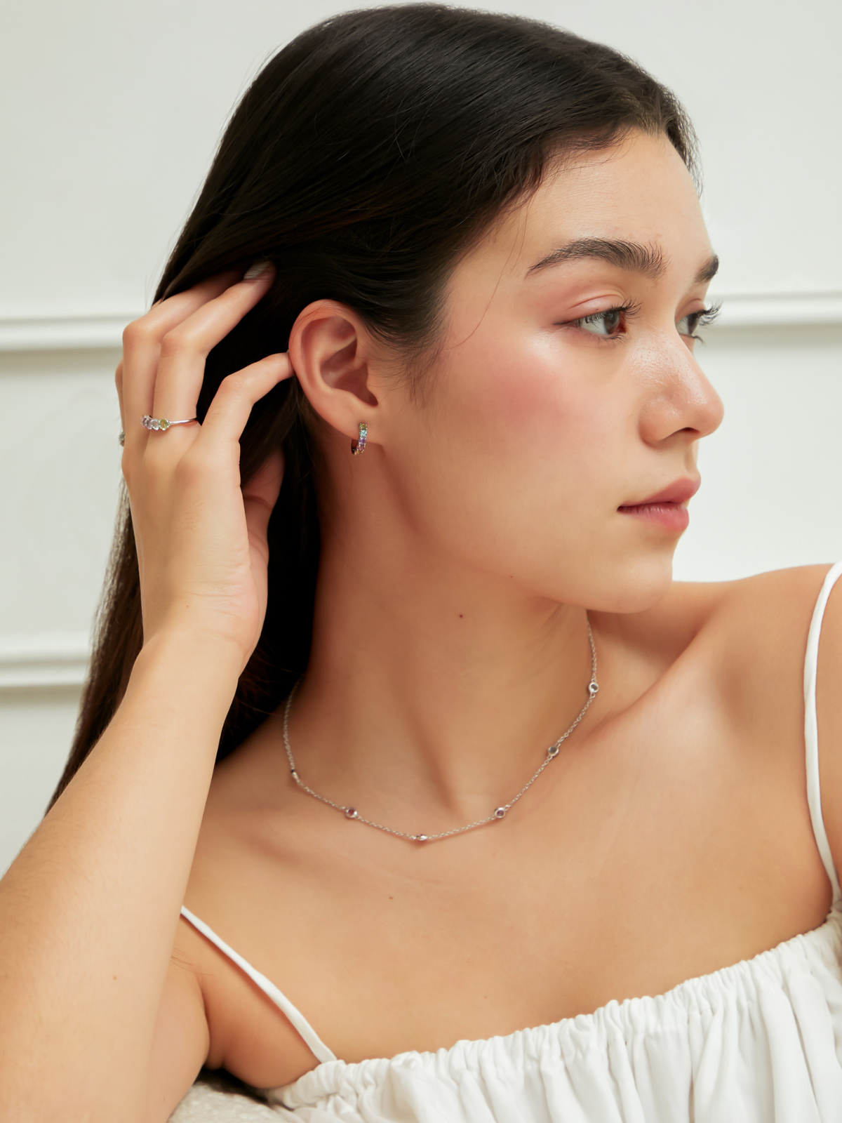 Collier en pierres précieuses arc-en-ciel en vermeil or 18 carats