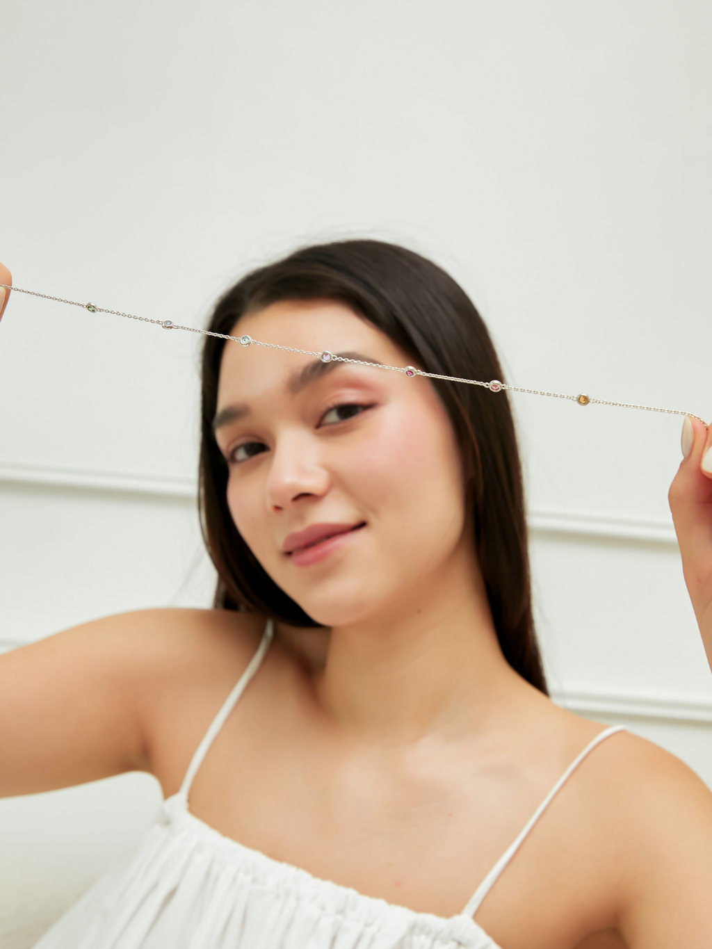 Collier en pierres précieuses arc-en-ciel en vermeil or 18 carats