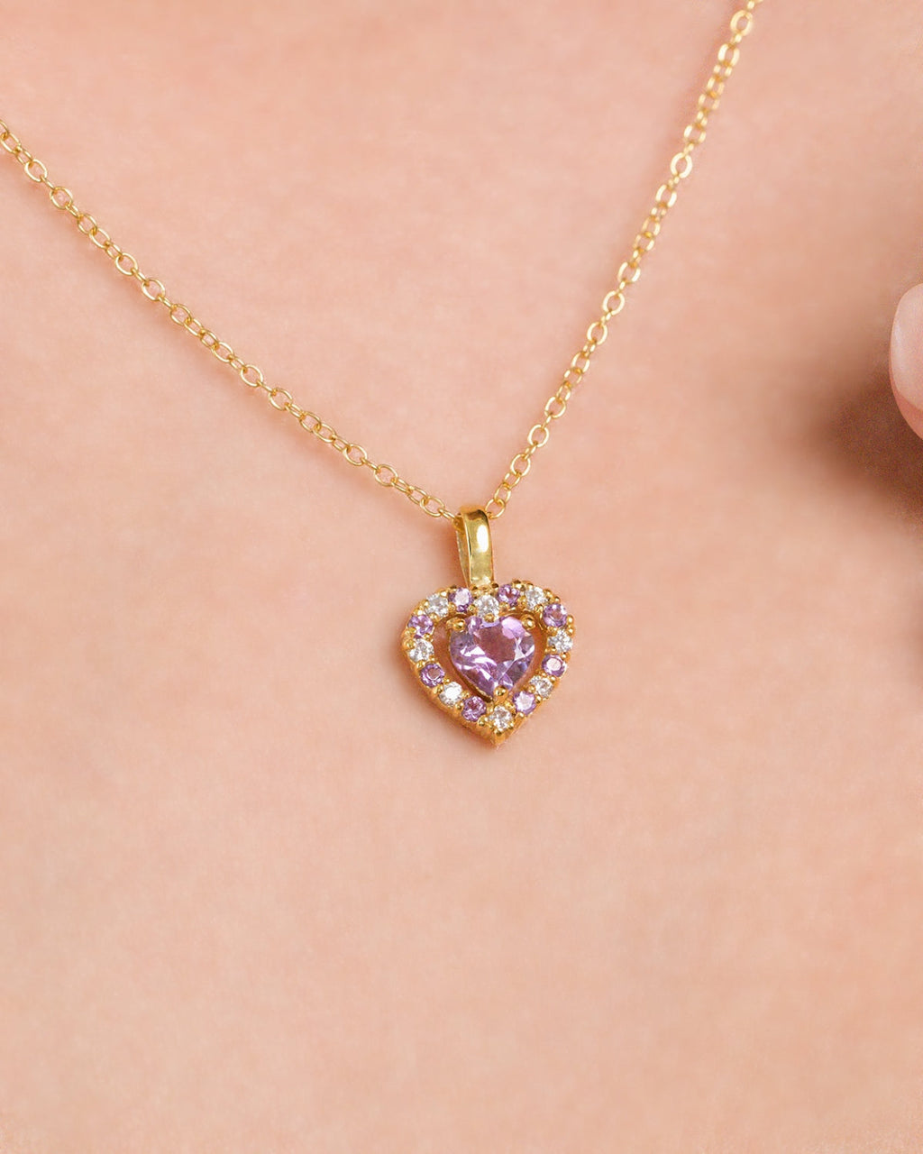 Ensemble de bijoux en vermeil d'or 18 carats avec améthyste lavande en forme de cœur violet