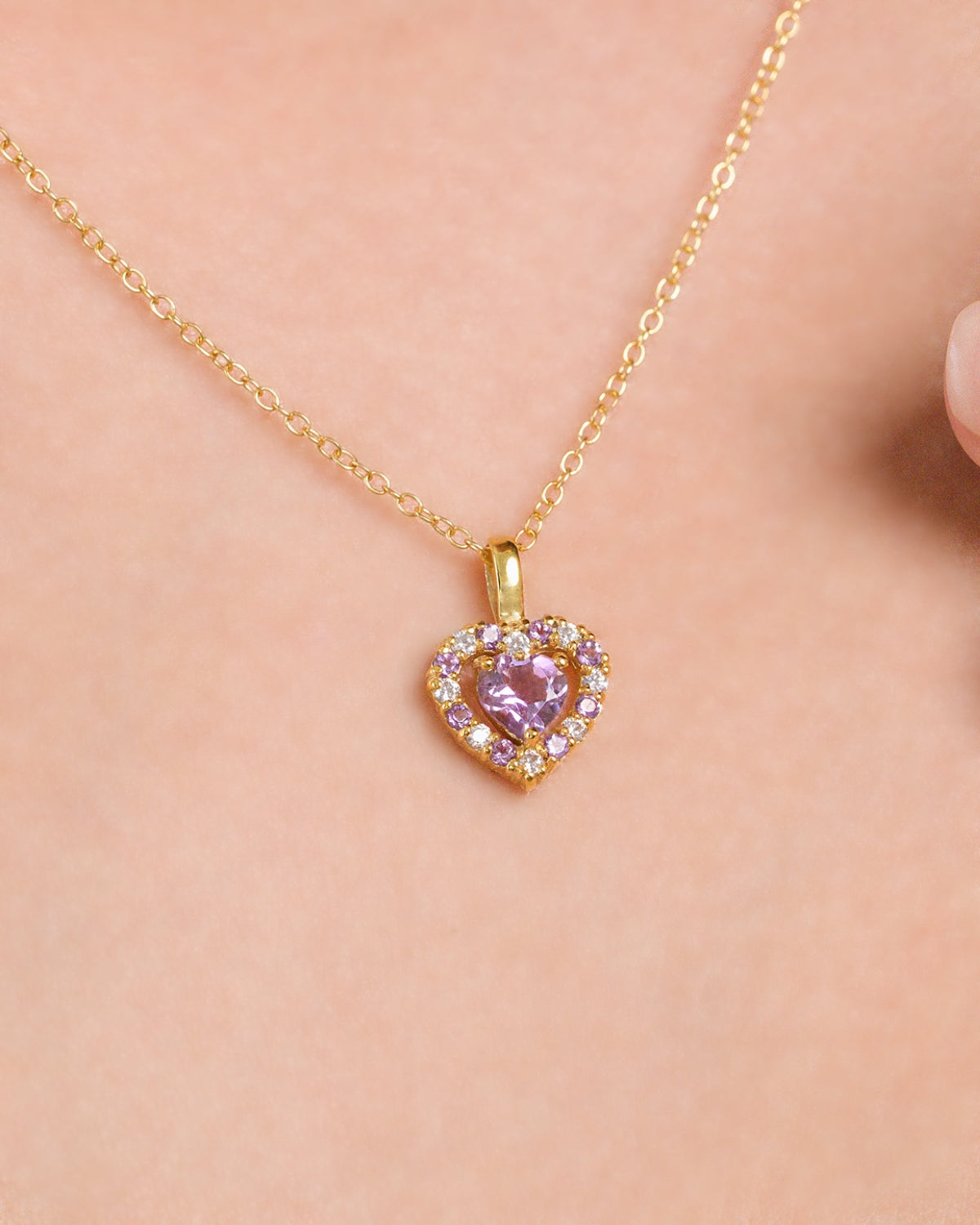 Ensemble de bijoux en vermeil d'or 18 carats avec améthyste lavande en forme de cœur violet