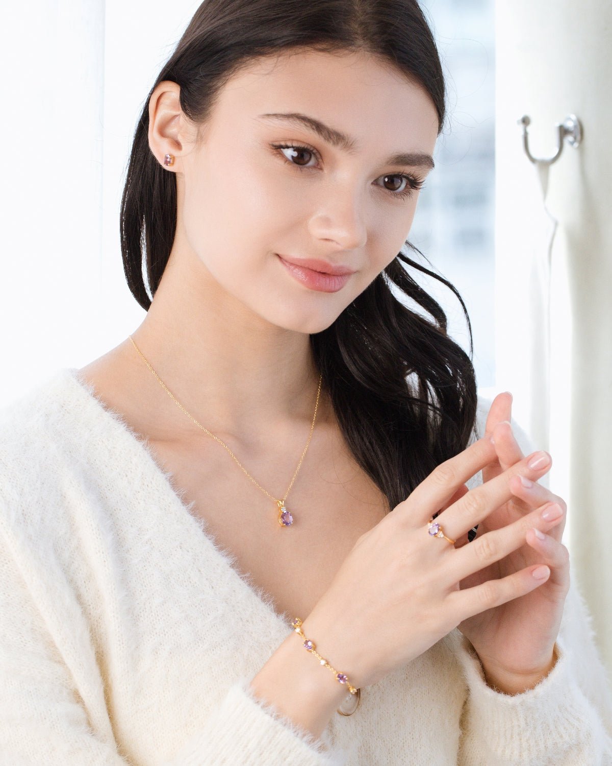 Ensemble complet - Parure de bijoux en améthyste et vermeil 18 carats