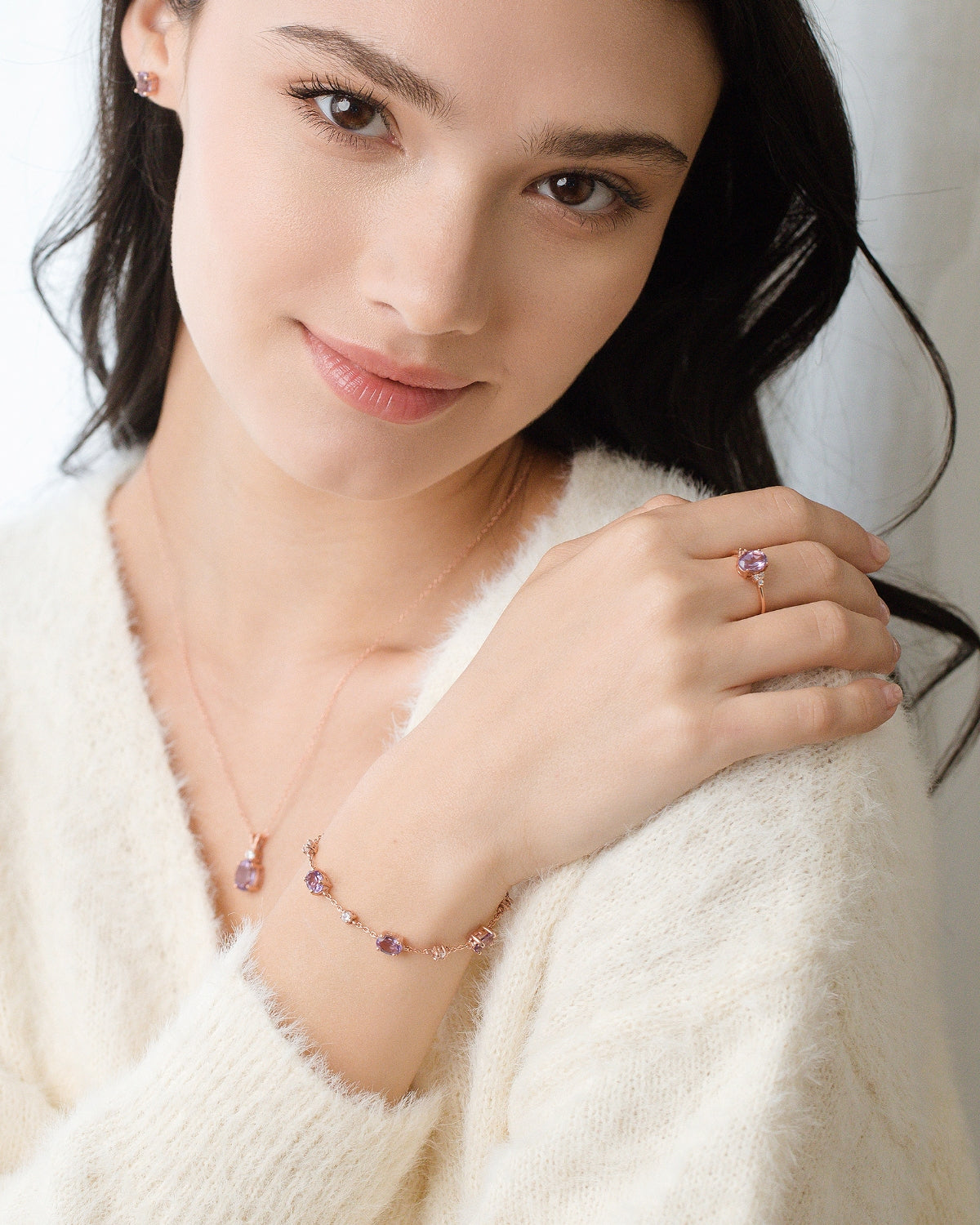 Bracelet en améthyste lavande et vermeil en or rose 18 carats