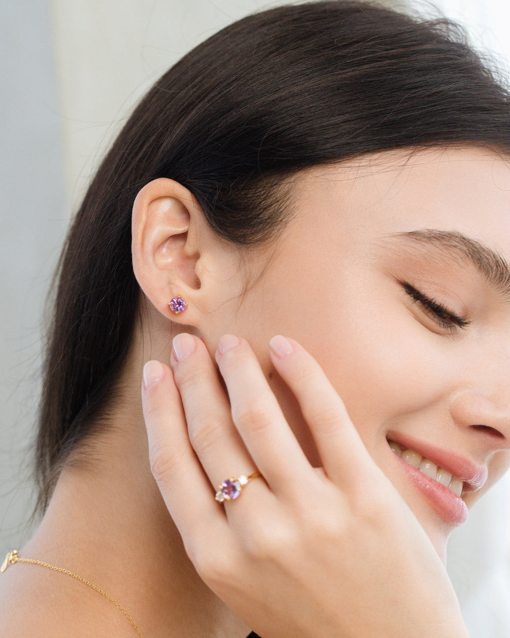 Ensemble de bijoux en saphir rose et améthyste, monté sur vermeil en or 18 carats