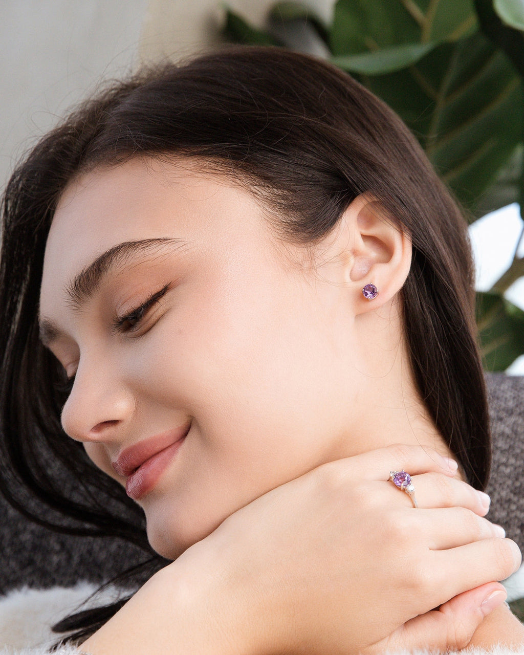 Ensemble de bijoux en argent sterling avec saphir rose et améthyste