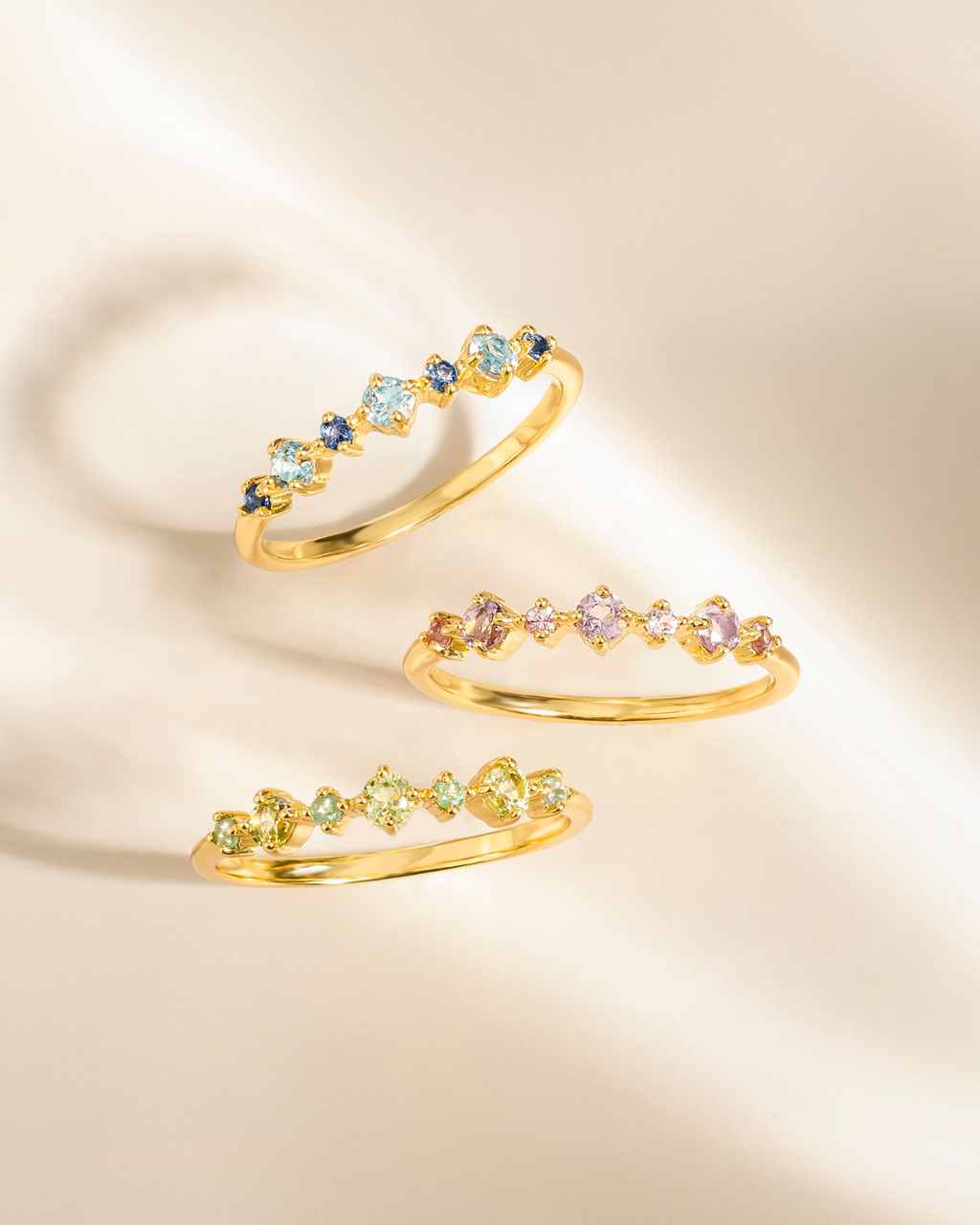 Alliance demi-éternité empilable en vermeil or 18 carats, saphir rose et améthyste