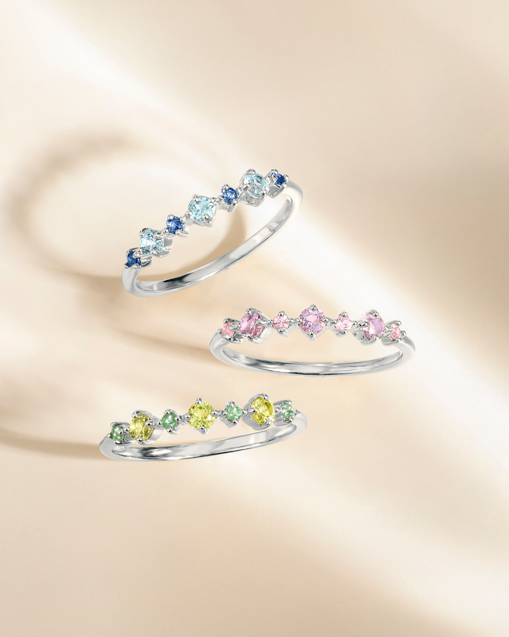 Alliance demi-éternité empilable en argent sterling, saphir rose et améthyste