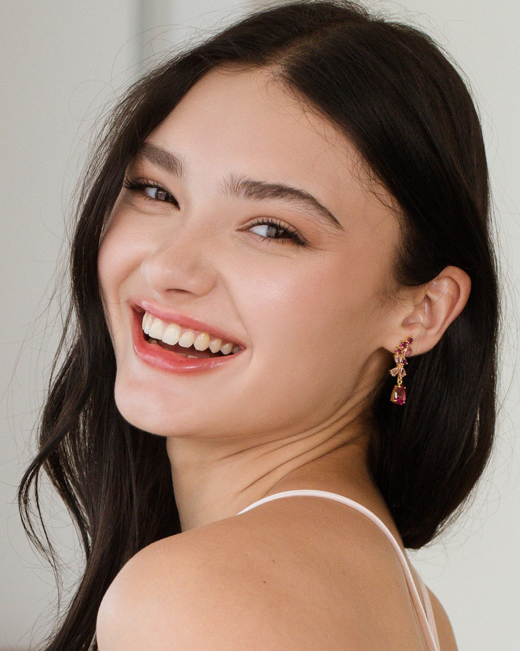 Boucles d'oreilles pendantes en pierre précieuse rose et vermeil en or 18 carats