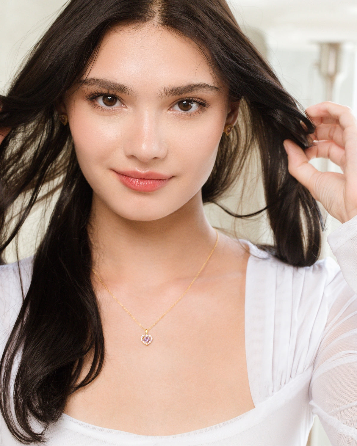 Ensemble de bijoux en vermeil d'or 18 carats avec améthyste lavande en forme de cœur violet