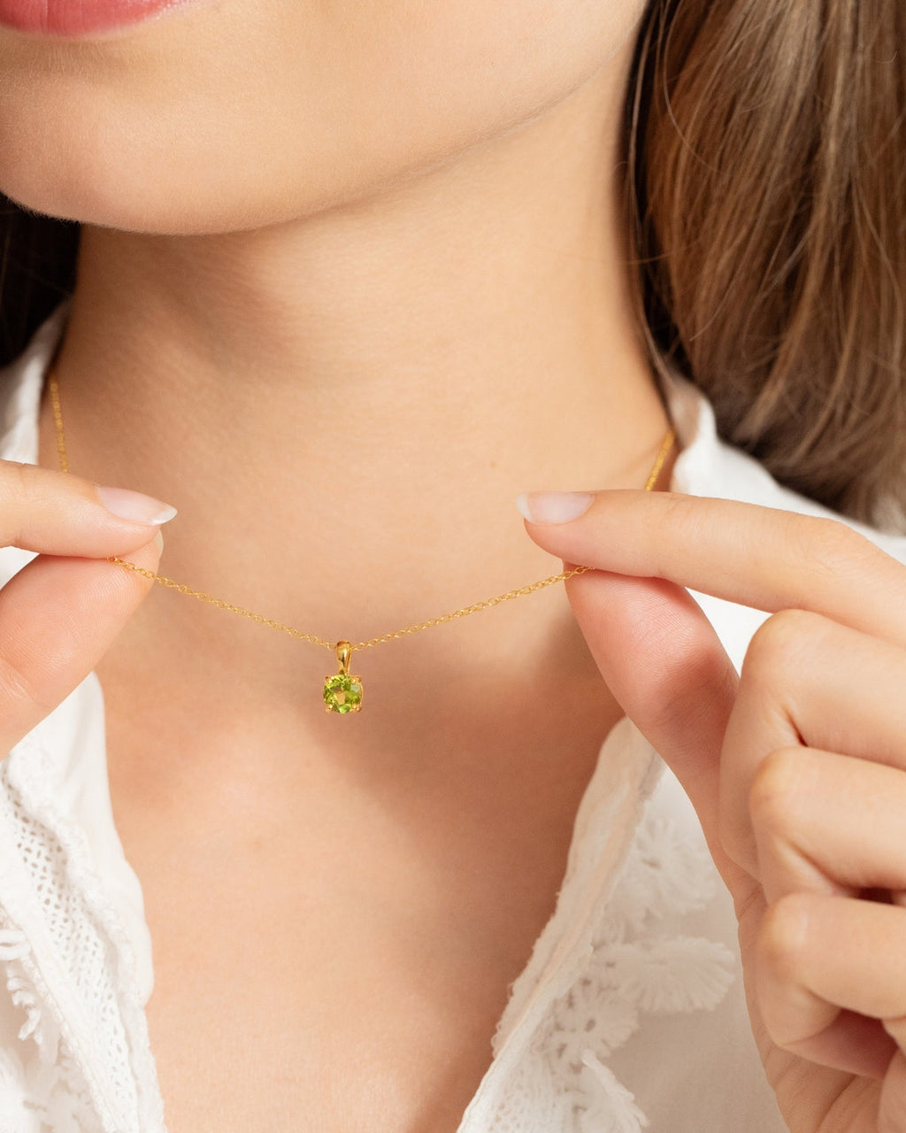 Collier pendentif solitaire péridot en or vermeil 18 carats