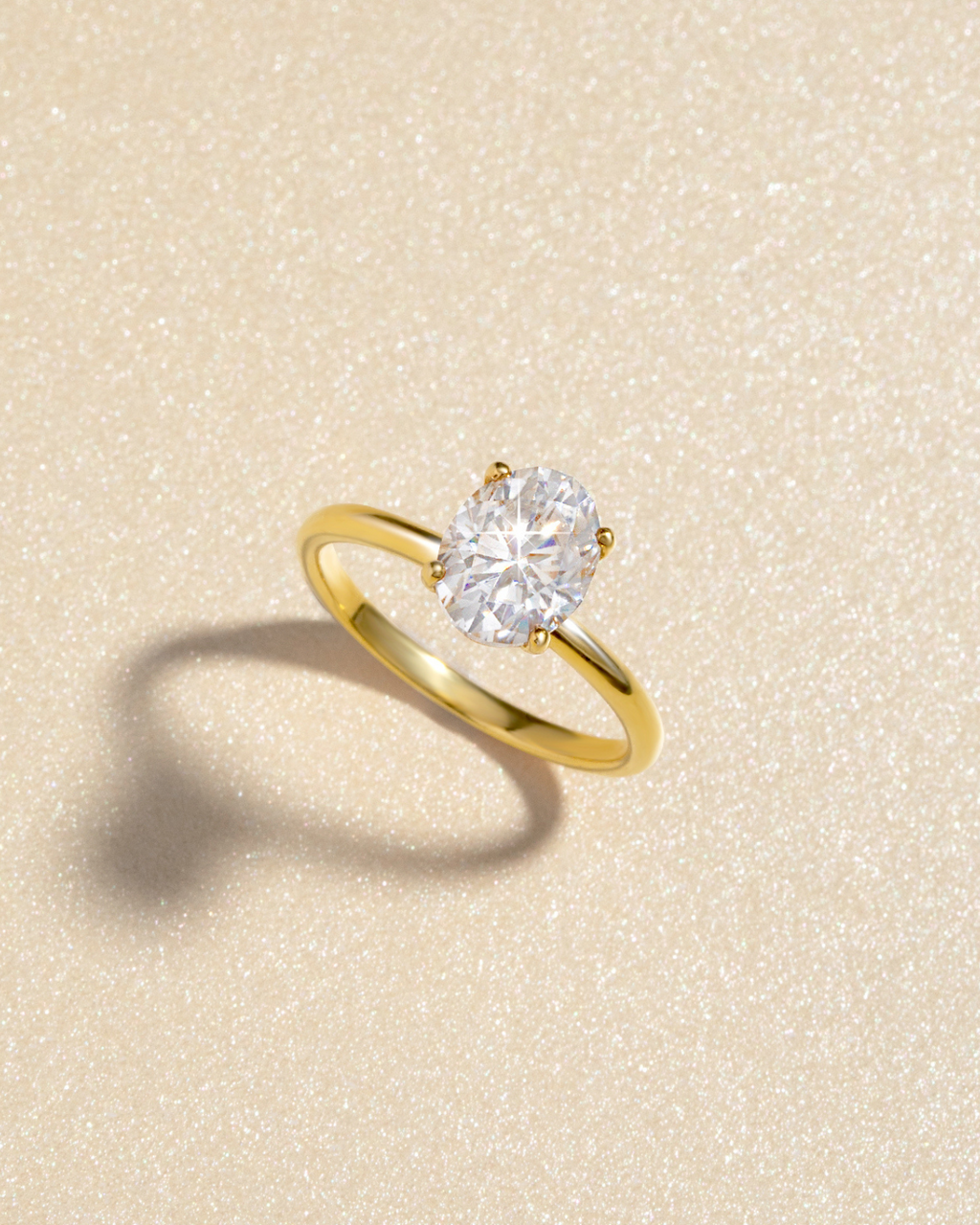 Bague de fiançailles solitaire en moissanite ovale de 2 carats, en vermeil d'or 18 carats