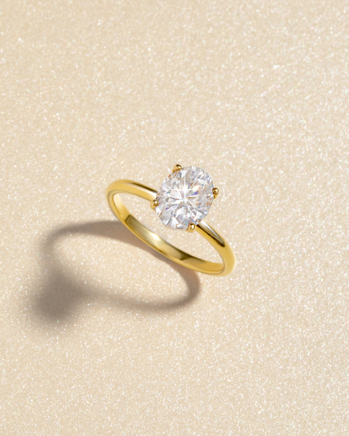 Bague de fiançailles solitaire en moissanite ovale de 2 carats, en vermeil d'or 18 carats