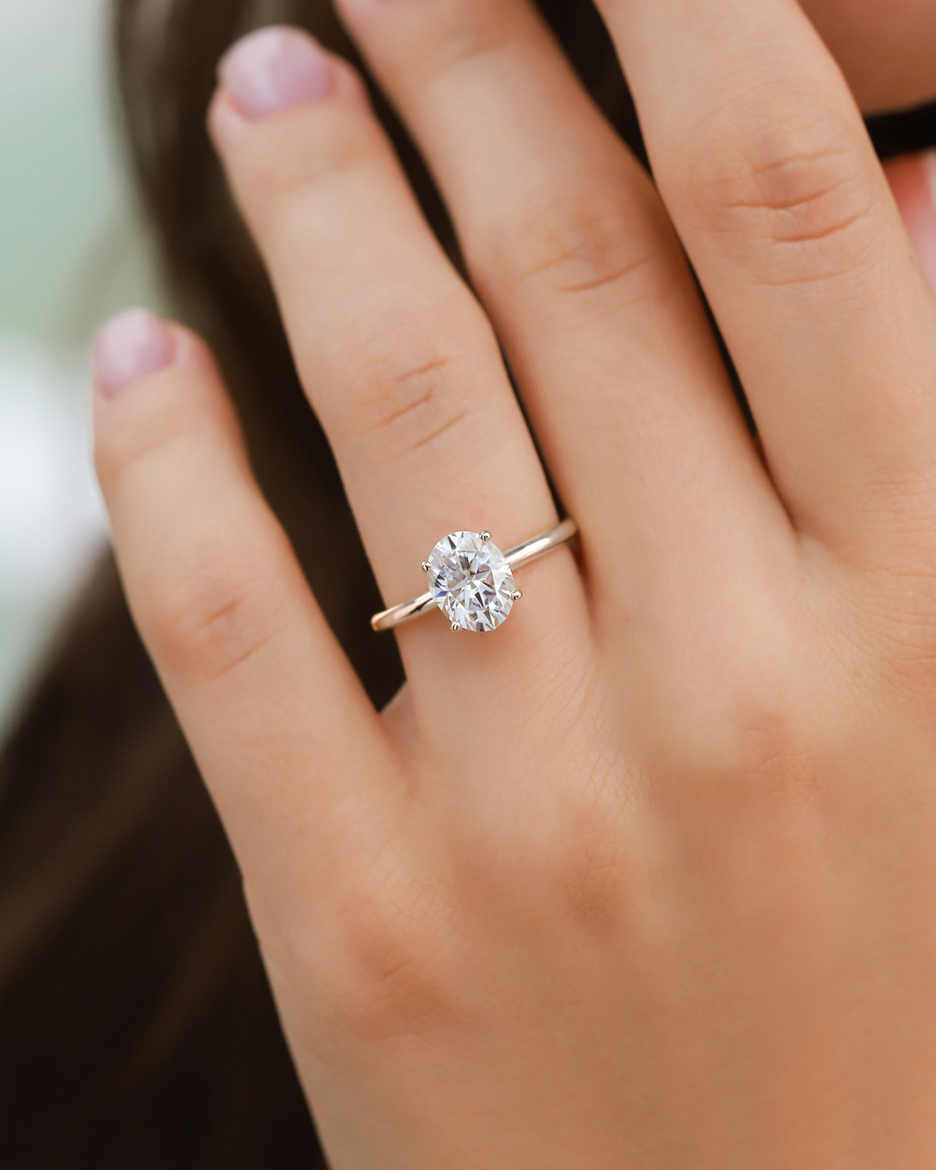 Bague de fiançailles solitaire ovale en moissanite de 2 carats, en argent sterling