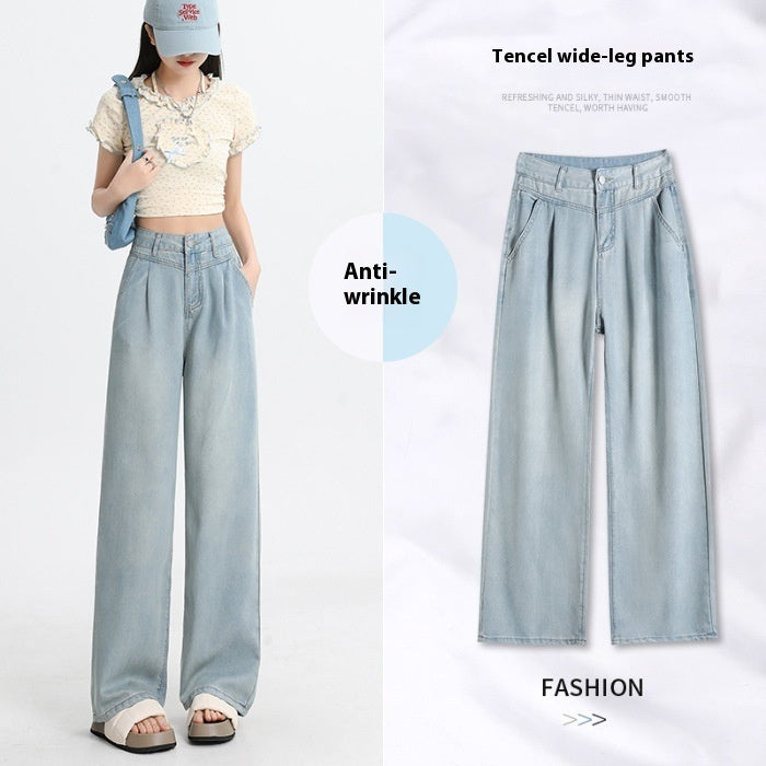 Thin New High Waist Straight Wide Leg Ice Silk Leggings Women