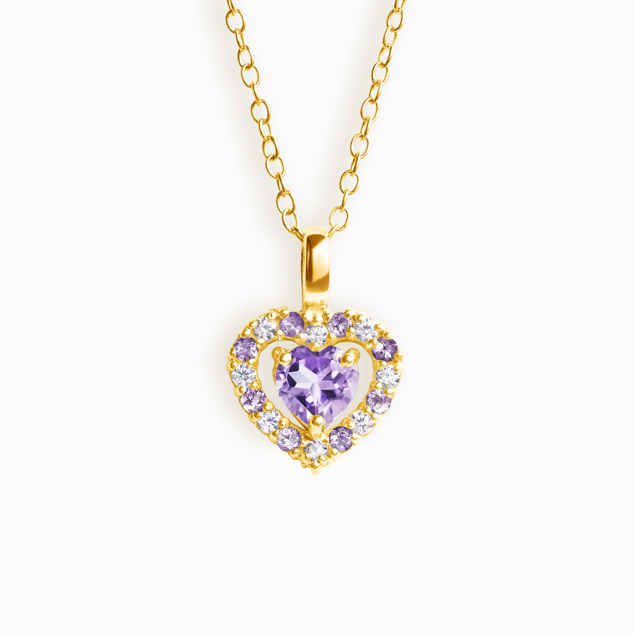Collier pendentif cœur violet en améthyste lavande, en vermeil or 18 carats