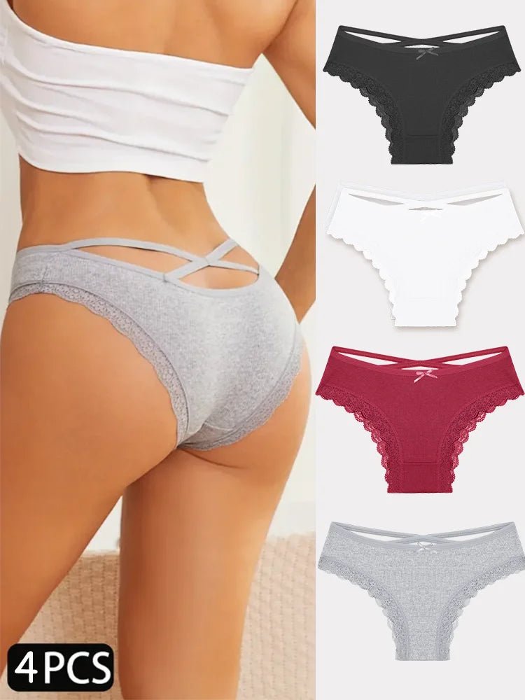 4PCS Women's Cotton Briefs Sexy Female Underpants Elasticity Comfortable Underwear Panties Lingerie S - XL Solid Color Intimate - BECAMAS FASHION HUB