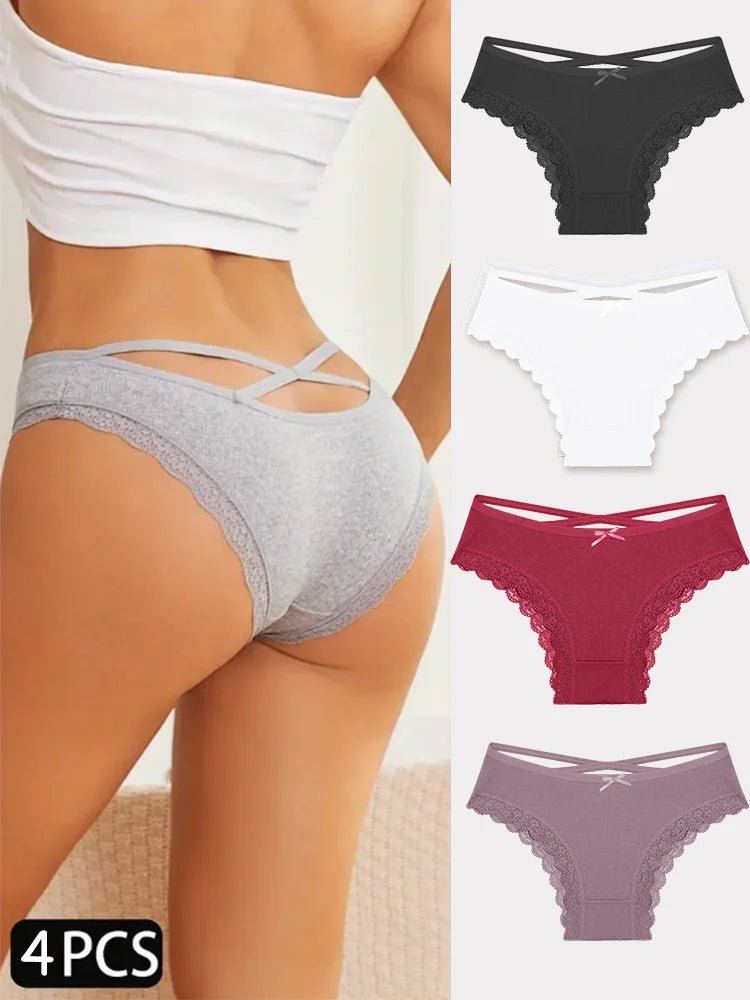 4PCS Women's Cotton Briefs Sexy Female Underpants Elasticity Comfortable Underwear Panties Lingerie S - XL Solid Color Intimate - BECAMAS FASHION HUB