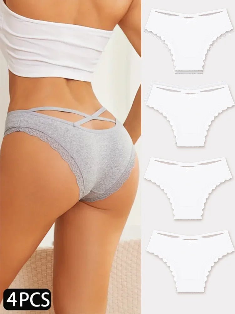 4PCS Women's Cotton Briefs Sexy Female Underpants Elasticity Comfortable Underwear Panties Lingerie S - XL Solid Color Intimate - BECAMAS FASHION HUB