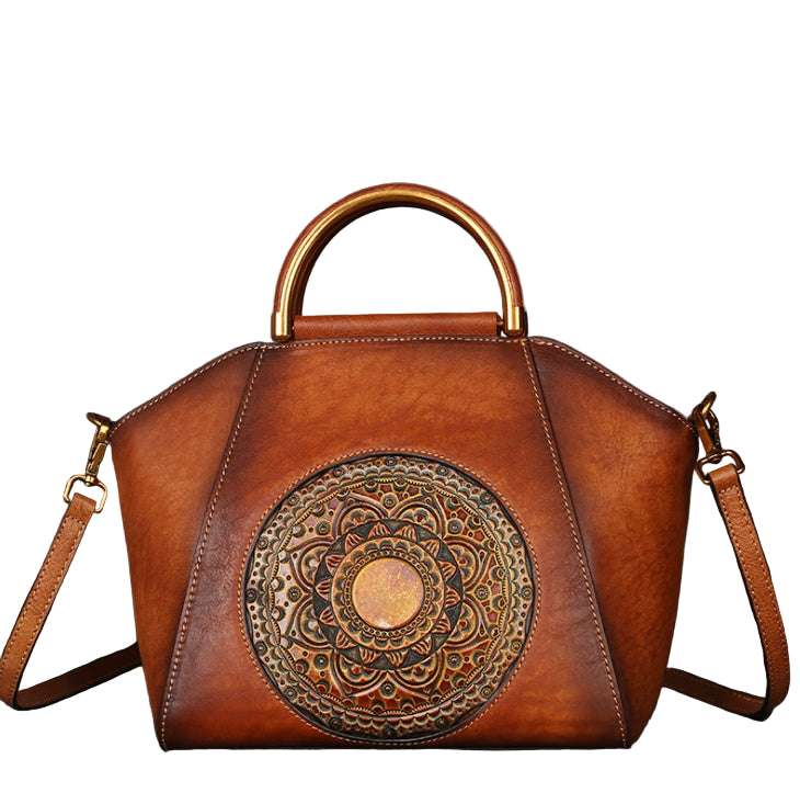 Sac bandoulière en cuir véritable gaufré, style rétro, motif totem, cuir naturel de haute qualité, sac cabas pour femme.
