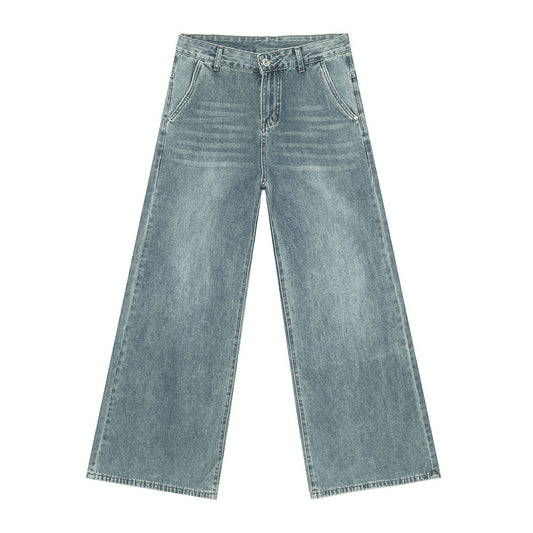 Draping Mop Wide Leg Loose Washed Jeans Tide