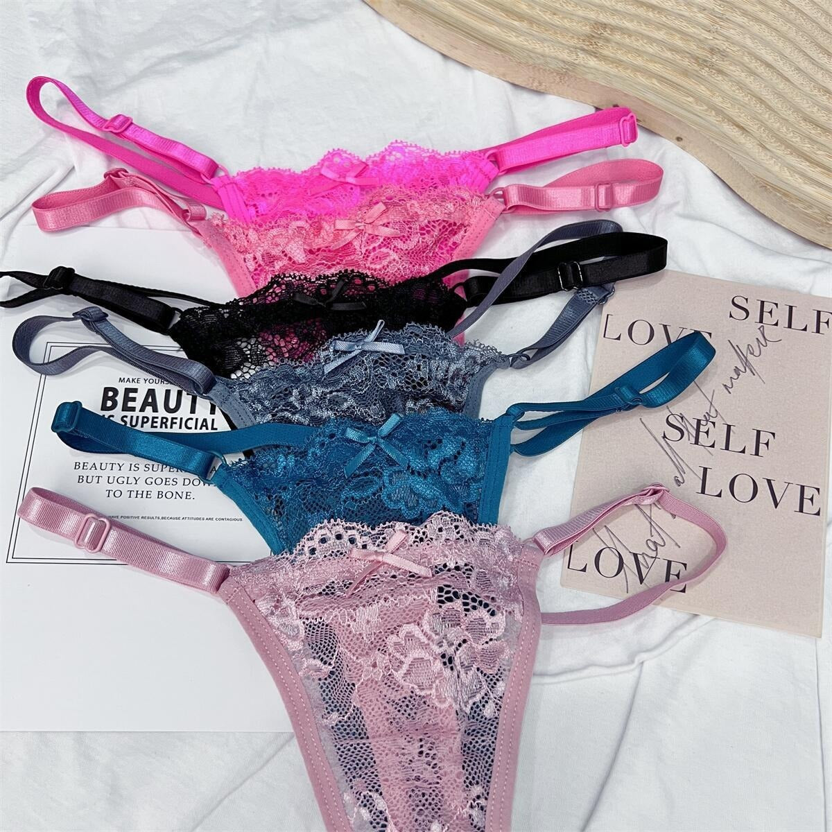 Hollow Lace Adjustable Buckle Low Waist Soft Comfortable Underwear Women