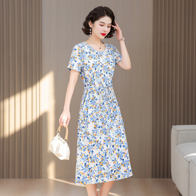 Fashion Cotton Silk Elegant Floral Small Slim Dress