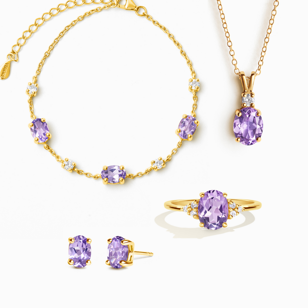 Komplettes Set – Amethyst-Schmuckset in 18-karätigem Gold Vermeil