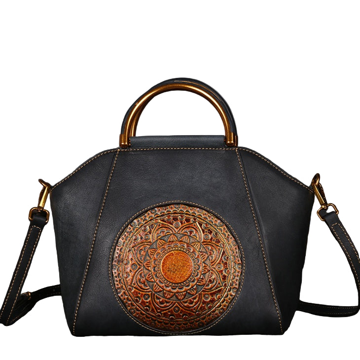 Sac bandoulière en cuir véritable gaufré, style rétro, motif totem, cuir naturel de haute qualité, sac cabas pour femme.