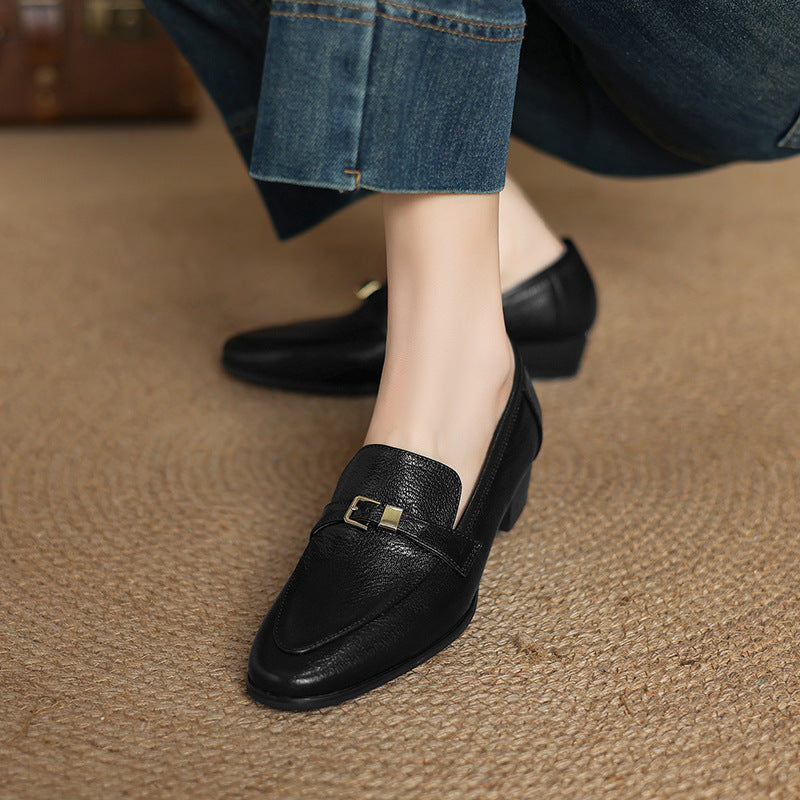 Casual 3cm Low Heel Spring New British Leather Shoes Women