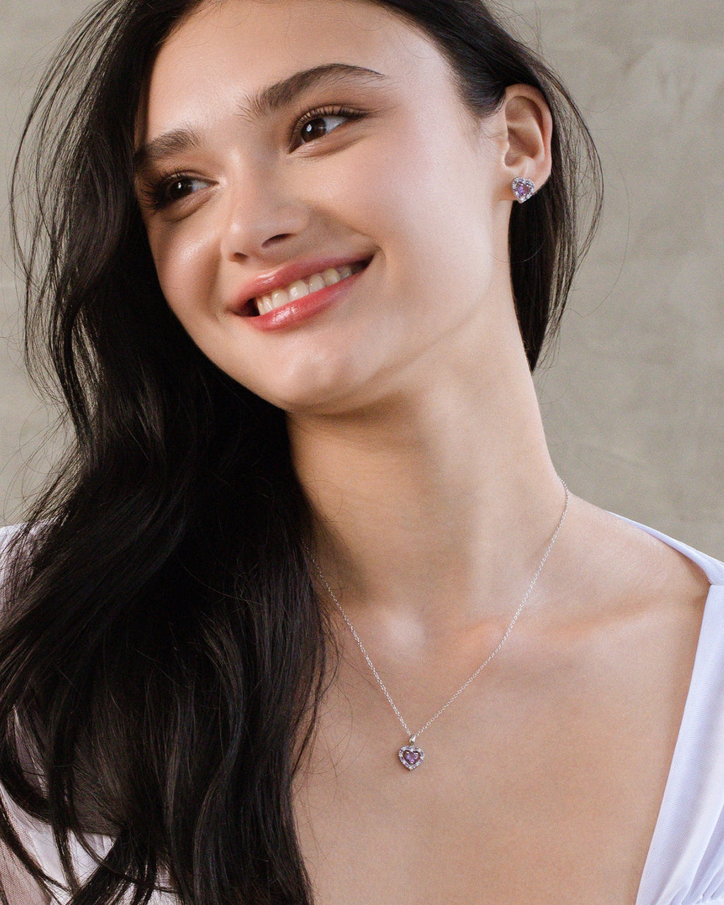 Collier pendentif cœur violet en améthyste lavande et argent sterling