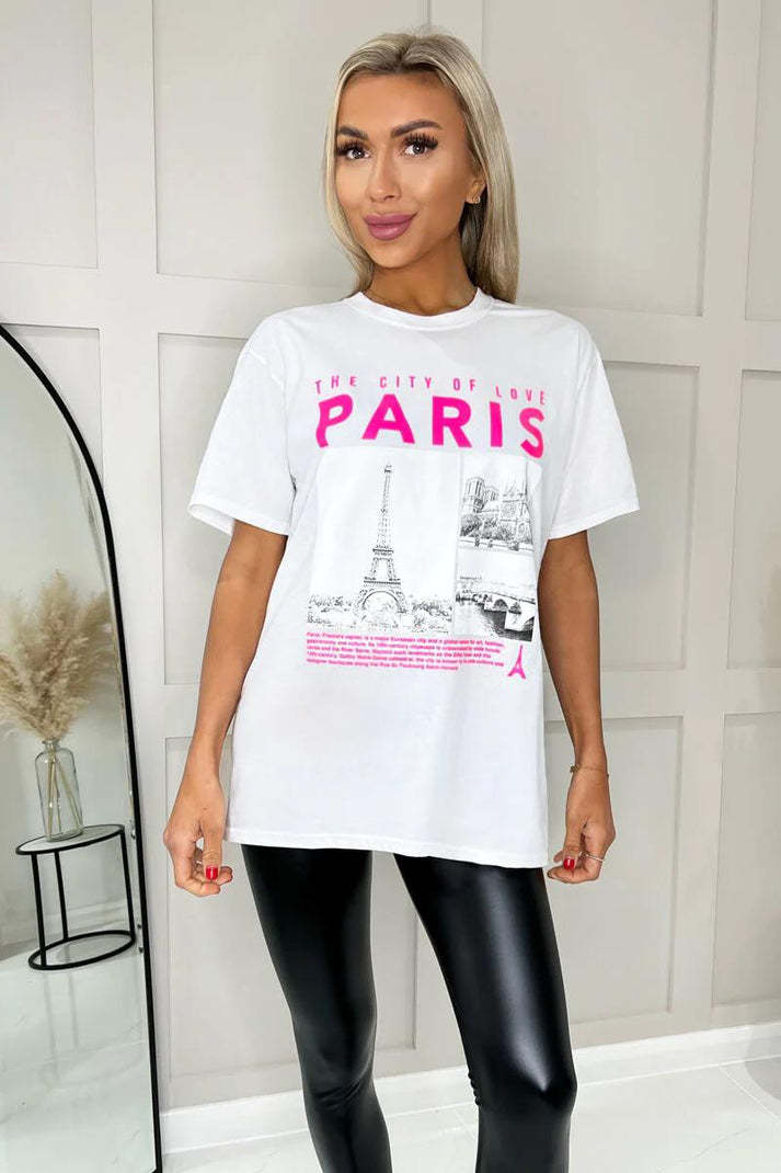 T-shirt oversize à manches courtes pour femme avec slogan « Paris »
