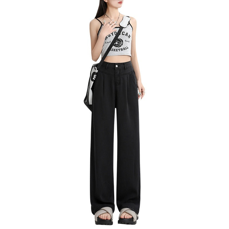 Thin New High Waist Straight Wide Leg Ice Silk Leggings Women
