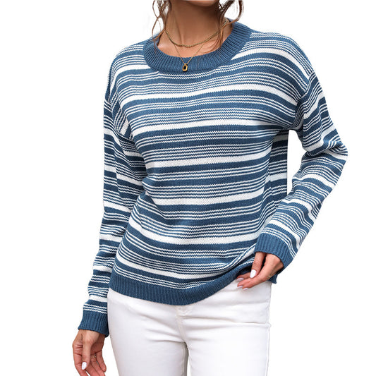 Women's Long-sleeved Round Neck Striped Sweater