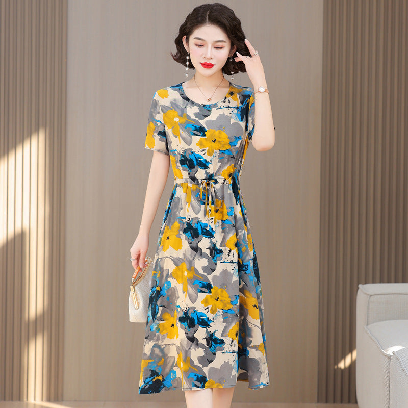 Fashion Cotton Silk Elegant Floral Small Slim Dress