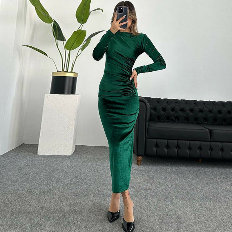 Women's Fashion Personality Solid Color Slim Fit Dress