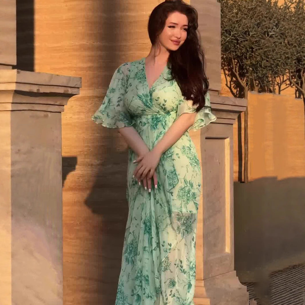 Soft Fresh And Sexy Short Sleeve Floral Dress