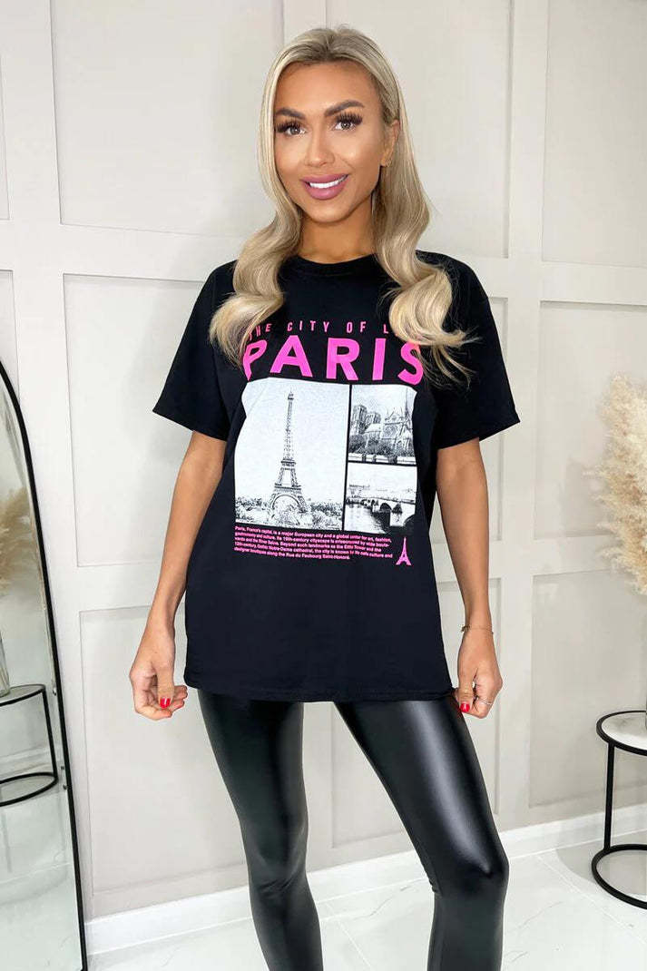 T-shirt oversize à manches courtes pour femme avec slogan « Paris »