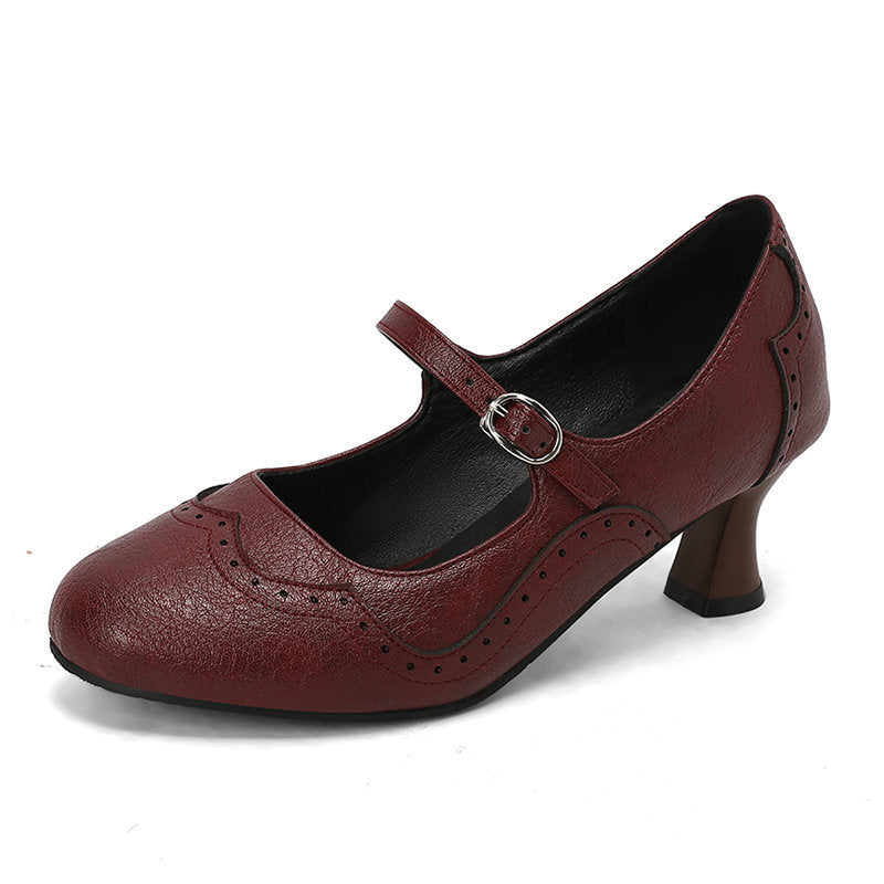 Rock Carved Hollow High Heel Women's Shoes Retro British Style Buckle