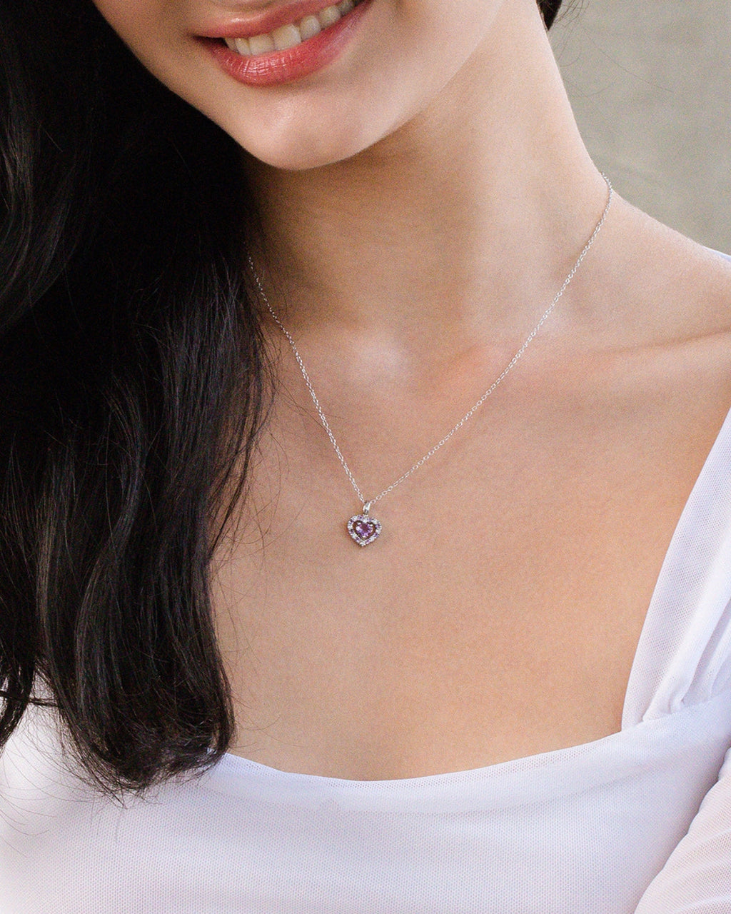 Collier pendentif cœur violet en améthyste lavande et argent sterling