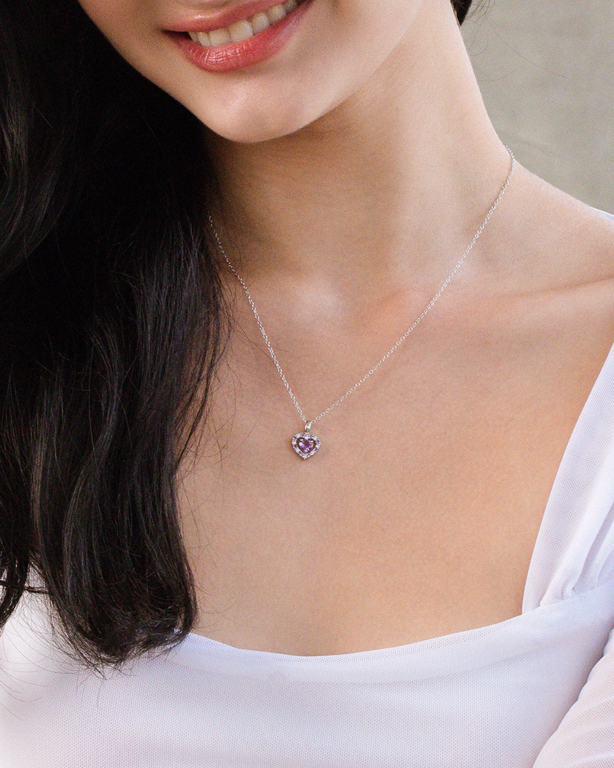 Collier pendentif cœur violet en améthyste lavande et argent sterling