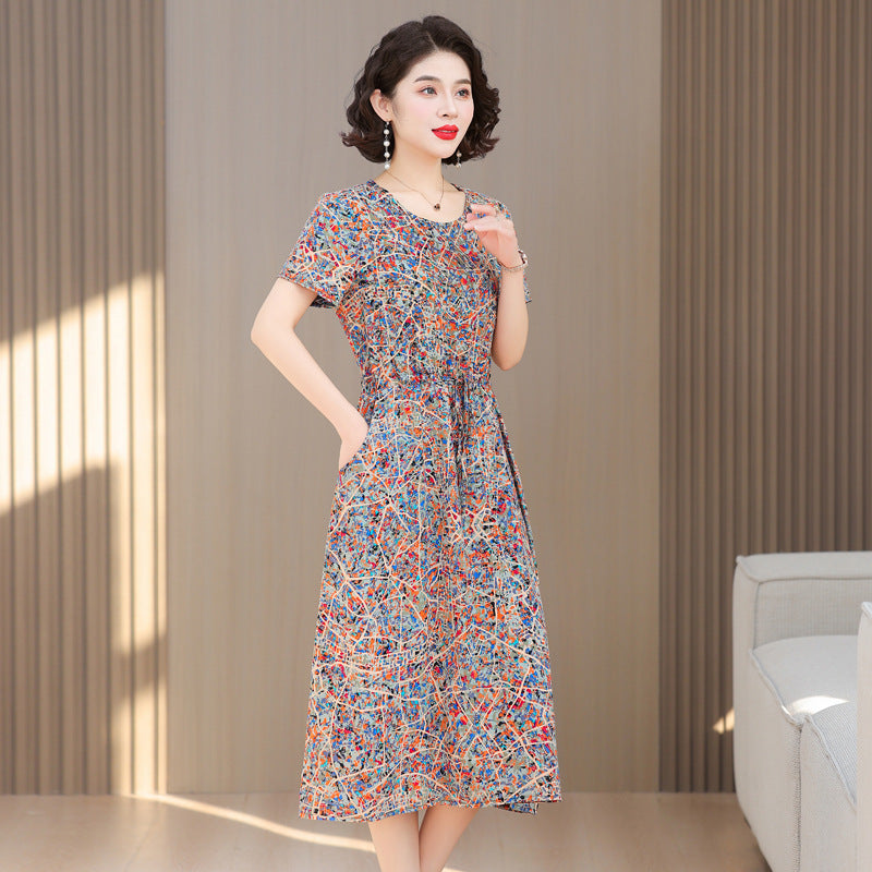 Fashion Cotton Silk Elegant Floral Small Slim Dress