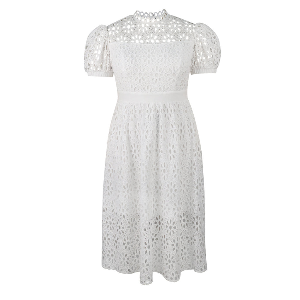 Puff Sleeve Lace Banquet Holiday Dress